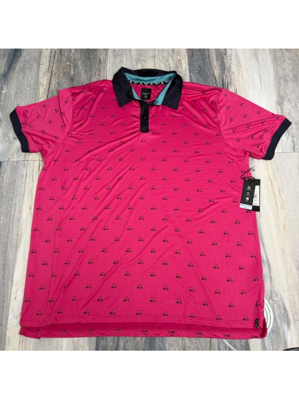 Kenneth Cole Golf Polo Shirt Pink Golf Cart Print Moisture-Wicking UPF 50+, 4XL - Picture 3 of 8